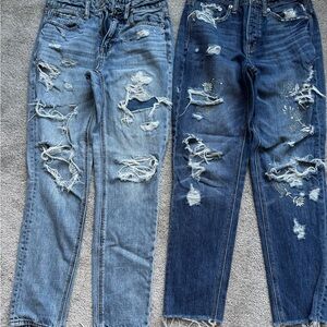 American Eagle Outfitters Light and Dark Blue Distressed Jeans